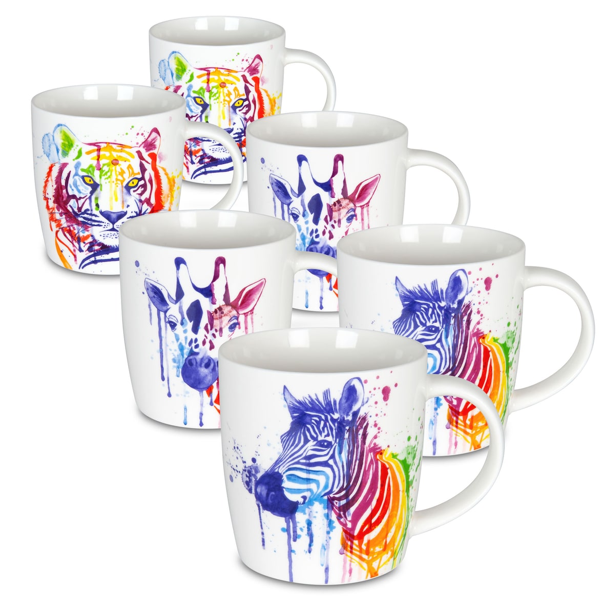 Könitz Porzellan 6er Becher, Watercoloured Animals - sort.