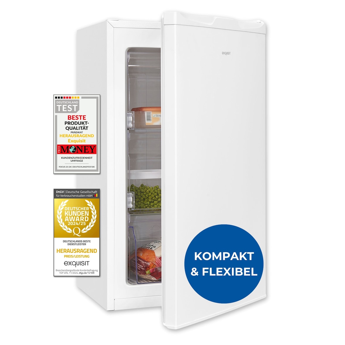 Exquisit Gefrierschrank GS5111-330E weiss | 63 l Nutzinhalt | 4-Sterne-Gefrieren | Gefrierschubladen | Türanschlag wechselbar | Glasablagen