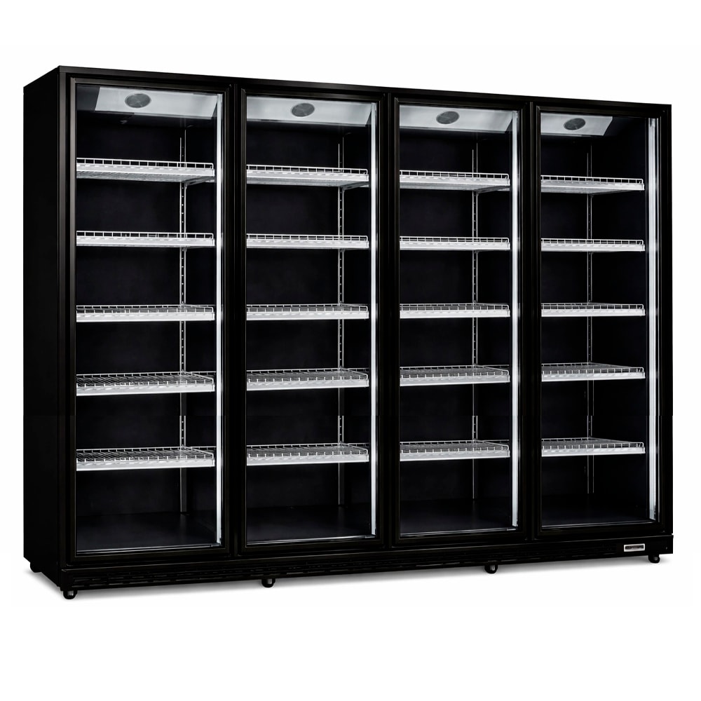 Romux® Armadio Espositore Congelatore 2200 Litri 4 Porte Nero con illuminazione a LED Ventilato | Congelatore Professionale