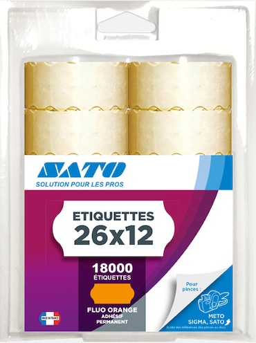 18000 Etiquettes 26x12mm Orange Standard adhésif permanent en velin de fabrication française pour étiqueteuse manuelle