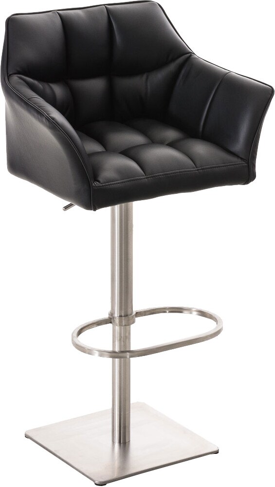 Barhocker SIHAR - Kunstleder Schwarz 64x45x88 cm Silber | Barstuhl Höhenverstellbar Mit Lehne Drehbar Tresenhocker Tresenstuhl Kneipenhocker