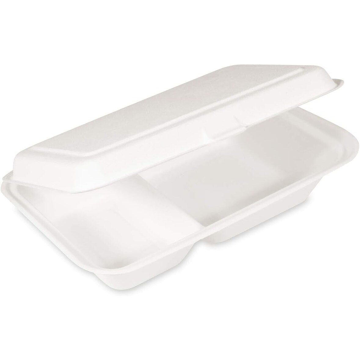 50x Bio Menü-Box 2-geteilt weiß 250 x 162 x 63 mm aus Zuckerrohr | Lebensmittel Behälter Einweg | kompostierbar