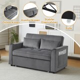 thumbnail of Schlafsofa 137x163x85 cm Samt 3-in-1 Schlafcouch verstellbare Rückenlehne Getränkehalter Zeitschriftentasche Wohnzimmer Grau