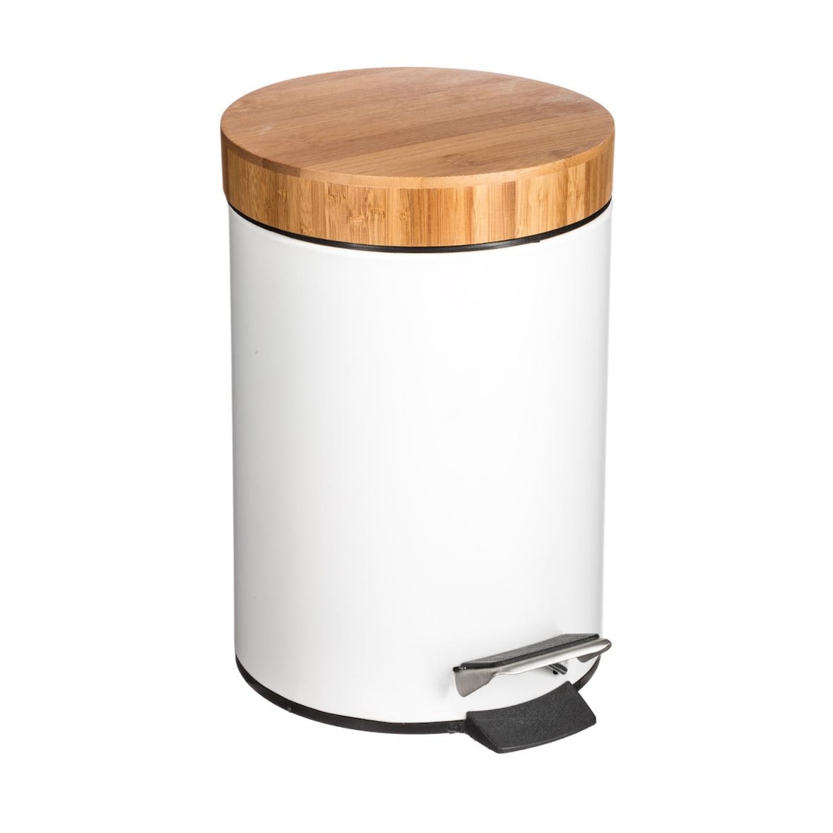 Poubelle à pédale 3L en Métal blanc et Bambou