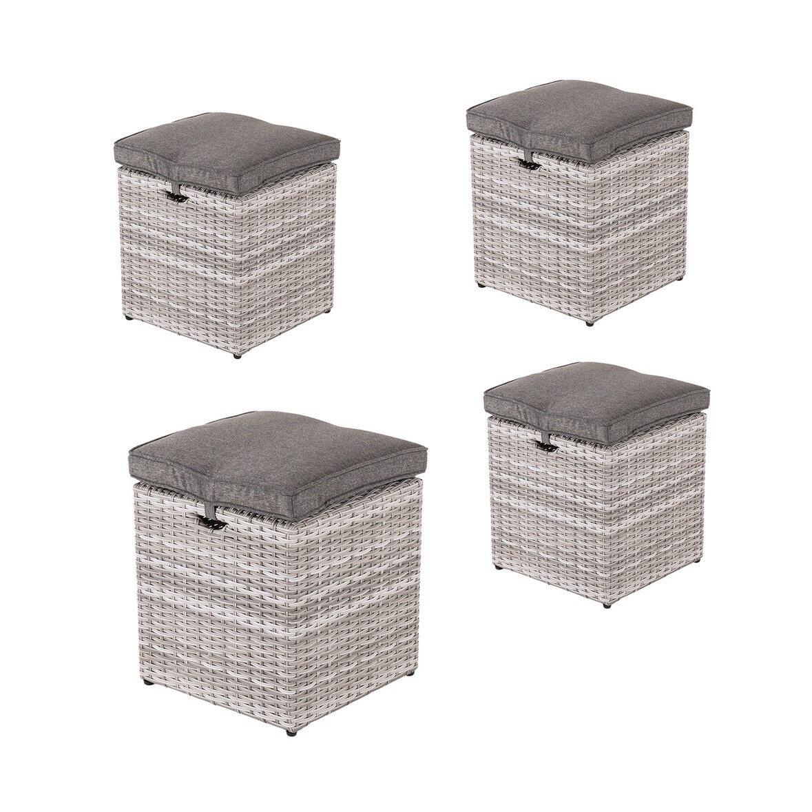 Pacote 4 unidades - Saco de feijão de jardim de rattan sintético cor cinza com Almofada removível - Tamanho: 40x40x49 cm