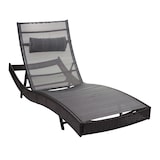 thumbnail of Sonnenliege Savannah, Relaxliege Gartenliege Liege, Poly-Rattan ~ braun-meliert, Bezug grau