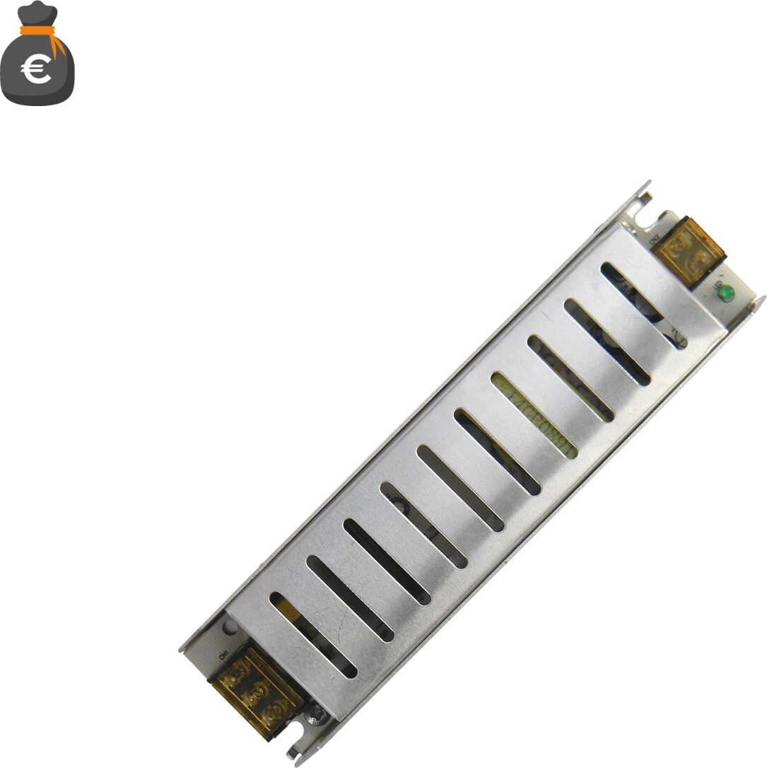 Alcapower Slim Schaltnetzteil 12V 60W 5A, flacher stabilisierter Transformator für LED-Streifen, Sicherheitssysteme und Hausautomation.