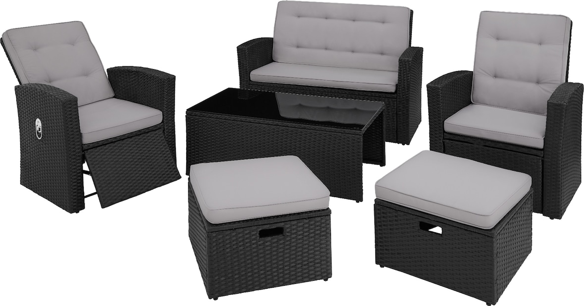 tectake Conjunto de ratán BARI  Negro
