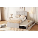 thumbnail of Merax Polsterbett, Doppelbett, Familienbett, mit drei Schubladen, ausziehbares Bett, Verstellbares Kopfteil, Beige, 90x200cm