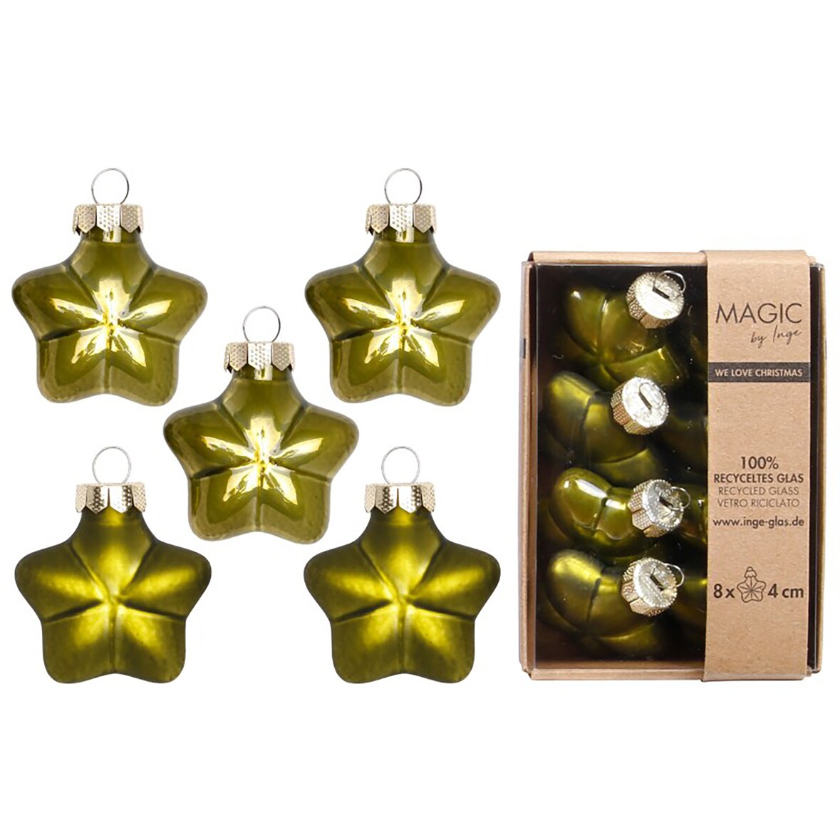 8 Christbaumschmuck Sterne 4cm Glas Christbaumkugeln matt & glänzend kleine Weihnachtskugeln Weihnachten Weihnachtsbaumschmuck Deko Olivgrün