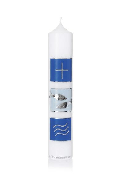 Wiedemann Kerzen Taufkerze Jungen verziert 265 x 50 mm, mit individueller Namensverzierung