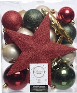 thumbnail of 33 Weihnachtskugeln Christbaumspitze Stern Kunststoff Christbaumkugeln mix rot