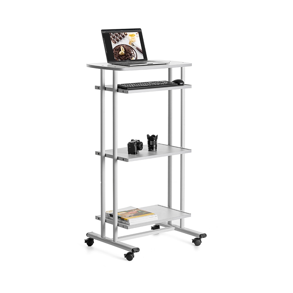 ROCADA 5220V22 Computertisch Rollen 3 Ablagefächer 68x126x49cm, hellsilber