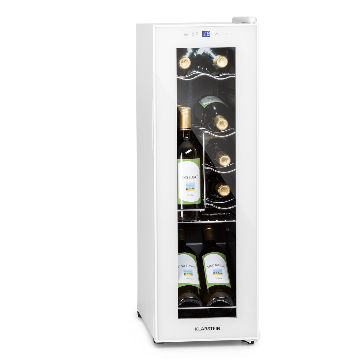 Klarstein Shiraz 12 Slim Uno Weinkühlschrank 32l/12Fl.Touch 85 W 5-18 °C LED Weißes Glas