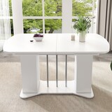 thumbnail of Ausziehbarer Esstisch 160x80x75 cm MDF Weiß+Silber mit Stauraum an Tischbeinen, klassisches Design, pflegeleichte Oberfläche, für 4 bis 6 Personen