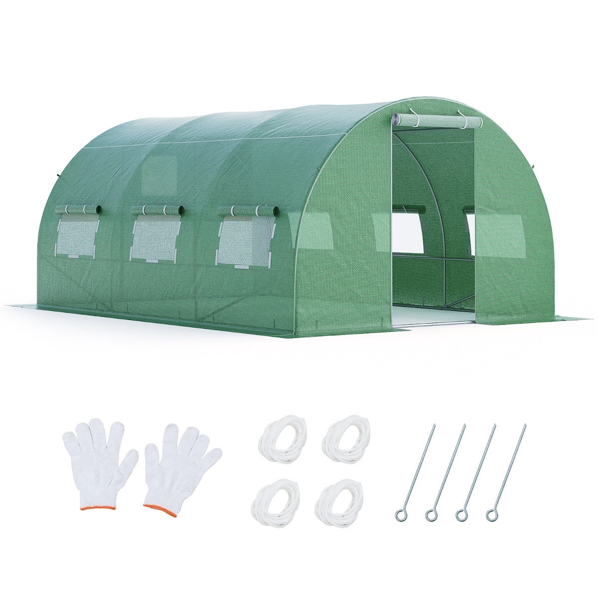 Helloshop26 - Serre de jardin tunnel 400 x 300 x 200 cm robuste avec protection PE et ventilation pratique en acier galvanisé vert 20_0013571