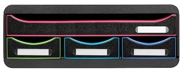 EXACOMPTA Cassettiera Toolbox Mini 319914D, 4 cassetti, box PS monoblocco in orizzontale, (PxlxAlt) 27x35,5x13,5 cm, gamma Black Office, nero/ass.