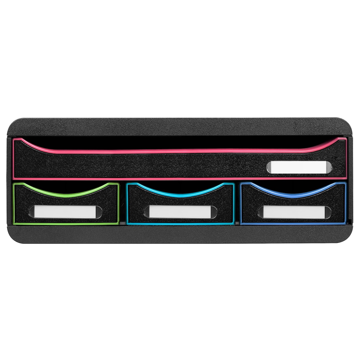 EXACOMPTA Cassettiera Toolbox Mini 319914D, 4 cassetti, box PS monoblocco in orizzontale, (PxlxAlt) 27x35,5x13,5 cm, gamma Black Office, nero/ass.