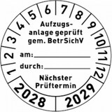 thumbnail of Dreifke® Prüfplakette "Aufzugsanlage geprüft gem. BetrSichV...." - 30 mm Folie selbstklebend, 10 St