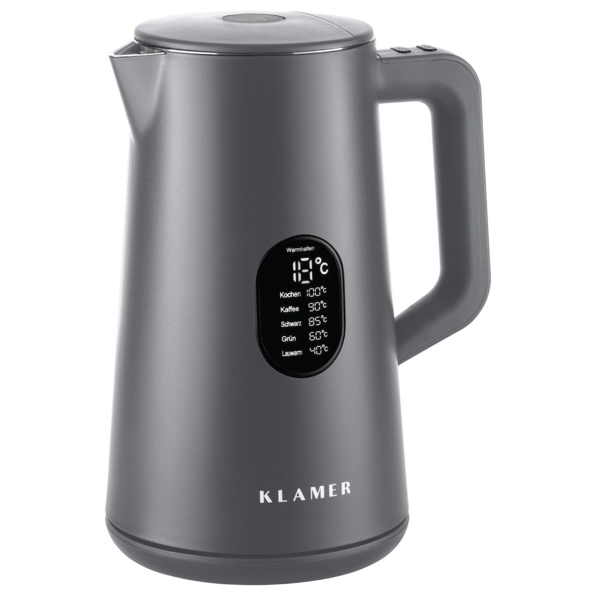 KLAMER Wasserkocher Edelstahl 1,5L 1800W elektrischer Wasserkocher grau mit Temperatureinstellung zwischen 40-100°C, Teekocher BPA-frei