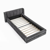 thumbnail of Einzelbett 90x200 cm Polsterbett mit Chenillebezug, ergonomischem Kopfteil und stabiler, geräuscharmer Konstruktion, Dunkelgrau