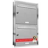 thumbnail of AL Briefkastensysteme 2 Fächer Premium Edelstahl Unterputz Briefkasten Anlage für Post A4, modern, robust, wetterfest, Artikelnummer: 331T2U1