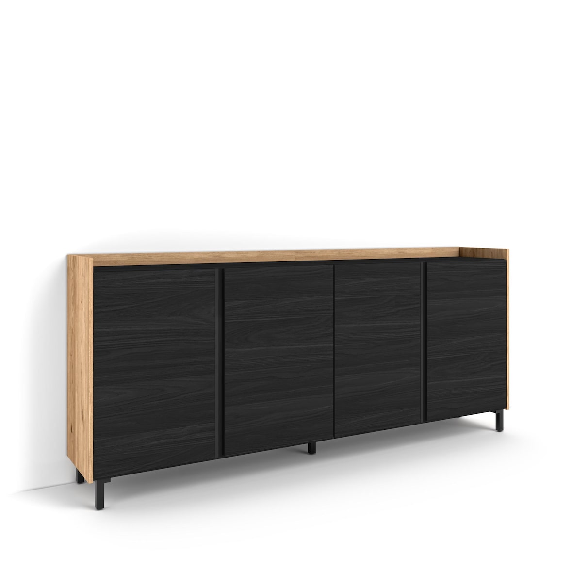 Sideboard, Highboard, 207x91x35 cm, 4 Türen, Industriedesign, Schwarz Eiche