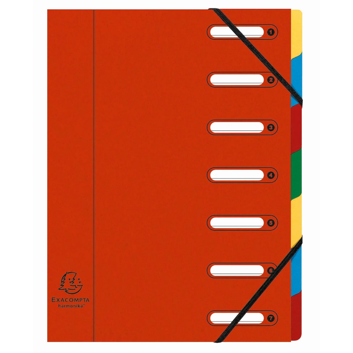 Exacompta 55075E 8x Ordnungsmappe HARMONIKA mit ausgestanzten Fenstern und Gummizug, aus Colorspan-Karton, 7 Fächer, für DIN A4 - Rot