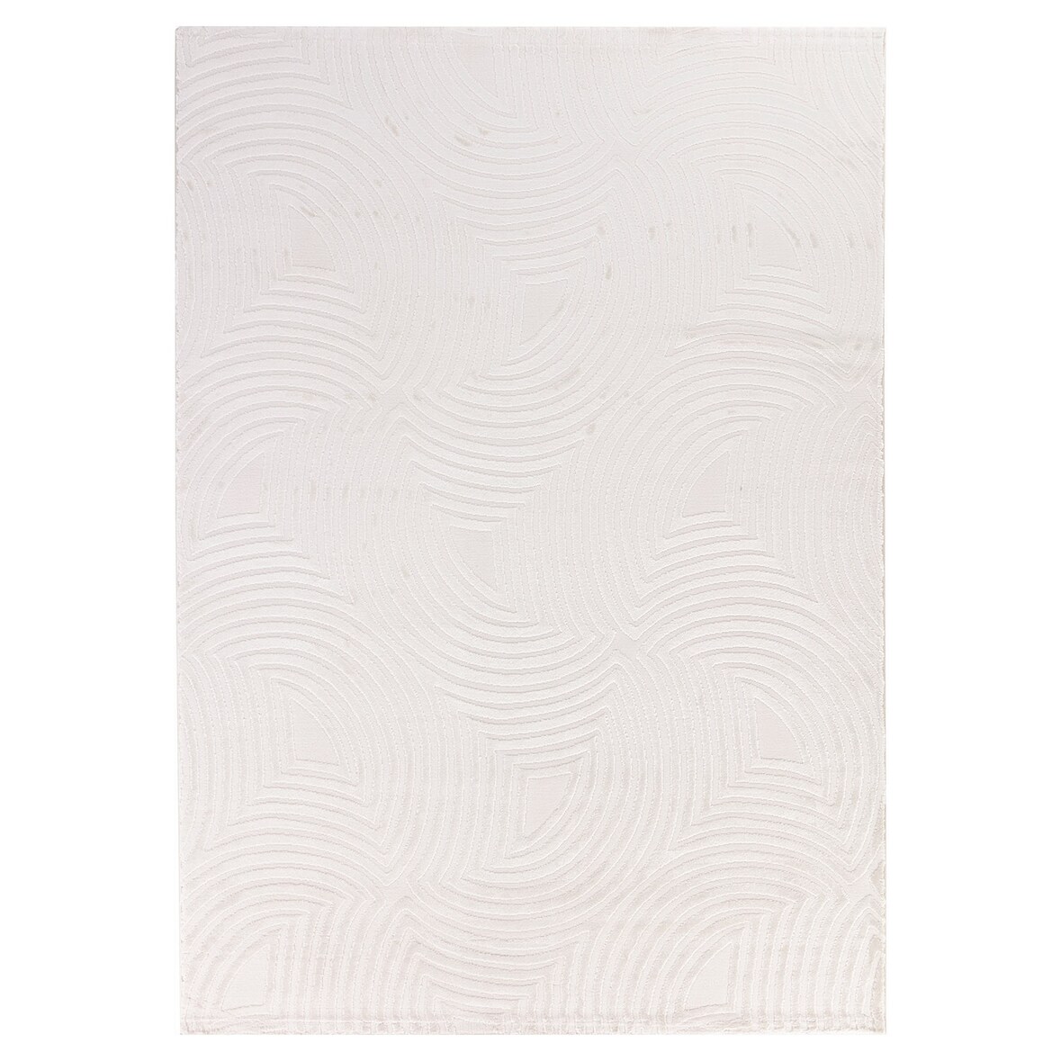 Teppich Kurzflor 3D-Effekt Modern Waschbar Strapazierfähig Esszimmer Flur OEKO-TEX Creme 240x340 cm Gekettelt – ILLER von Kadima Design