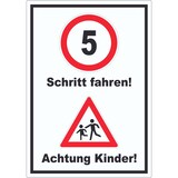 thumbnail of Schritt fahren Achtung Kinder Aufkleber A9 (37x52mm)
