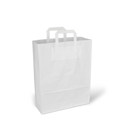 250 Papiertragetaschen Papiertüten mit Flachhenkel weiß groß 32x12x40cm 80g/m²