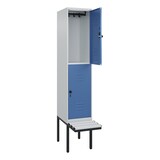 thumbnail of C+P Spind Classic PLUS, Kunststoff schwebende Sitzbank, 2 Abteile, HxBxT 212x40x82cm, Sicherheitsdrehriegel, Hellgrau/Fernblau von PROREGAL