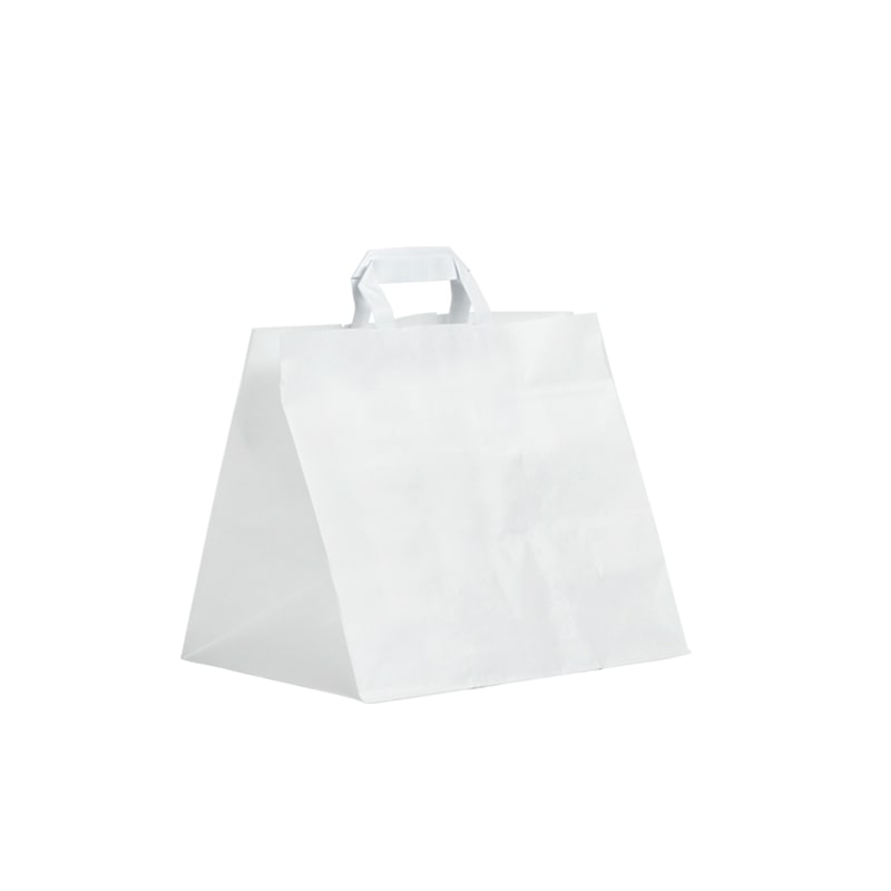 Tasche aus glattem weißem Kraftpapier mit flachen Griffen 32 + 21 x 27 cm je 250 - Gimex