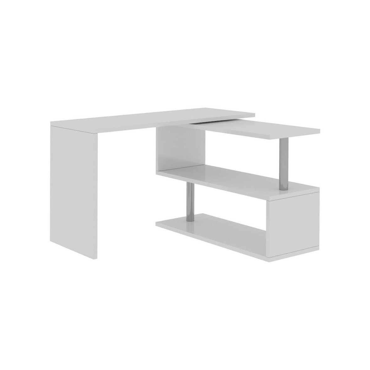 Dmora Schreibtisch Dascagn, Eck-PC-Schreibtisch, Mehrzweck-Bürotisch, 100 % Made in Italy, 120 x 50 x 75 cm, glänzendes Weiß