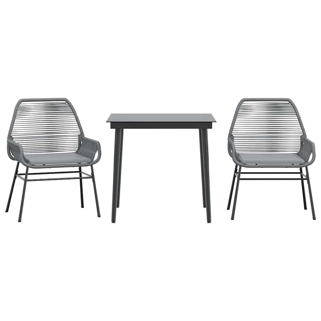vidaXL 3-tlg. Garten-Essgruppe mit Kissen Grau Poly Rattan Glas