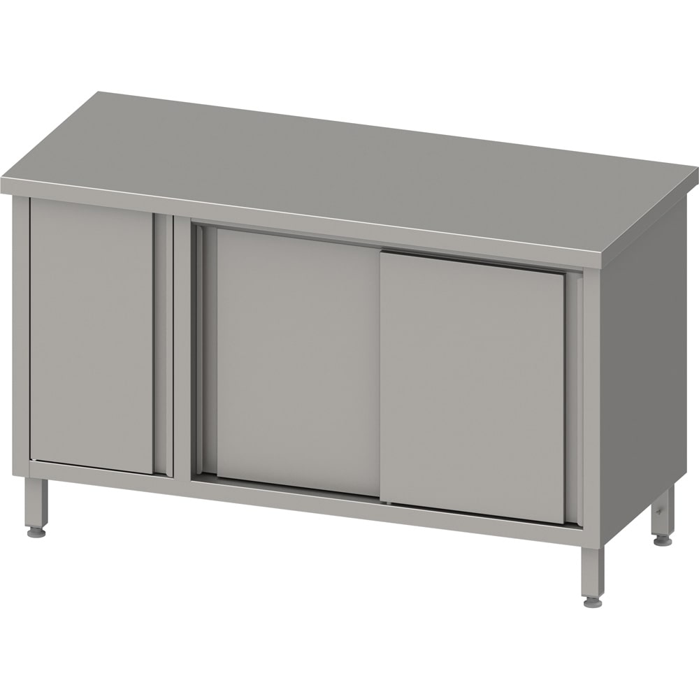 Stalgast Edelstahl Arbeitsschrank mit Schiebetüren, 1200x700x850 mm, mit Flügeltürschrank links, ohne Aufkantung, verschweißt