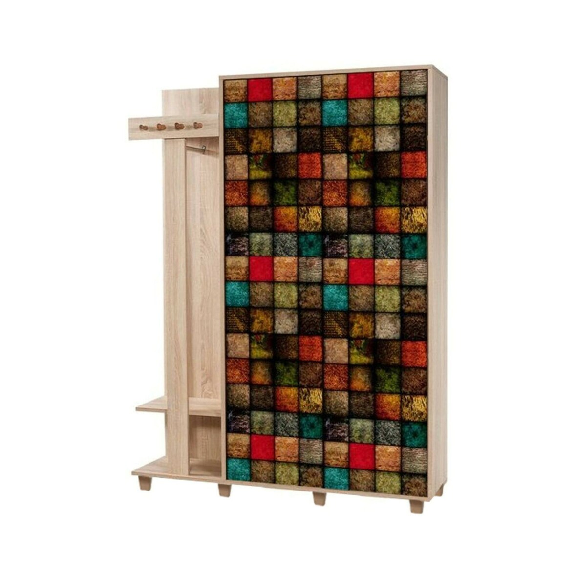 Dmora Mobile da ingresso Dpionett, Entratina appendiabiti, Composizione per atrio, 135x36h194 cm, Quercia e Multicolore