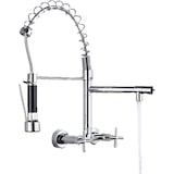 thumbnail of Björn | Gastronomie Wandmontage Armatur Chrom glänzend | Profi Küchenarmatur Edelstahl Zwei Brausen | Doppelspülbecken Wasserhahn Restaurant Wand