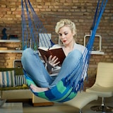 thumbnail of ECD Germany Hängesessel Blau-Grün mit 2 Kissen – Baumwoll Hängestuhl mit Hartholz-Querstab, bis 120 kg, Indoor & Outdoor geeignet, Boho Hängesitz