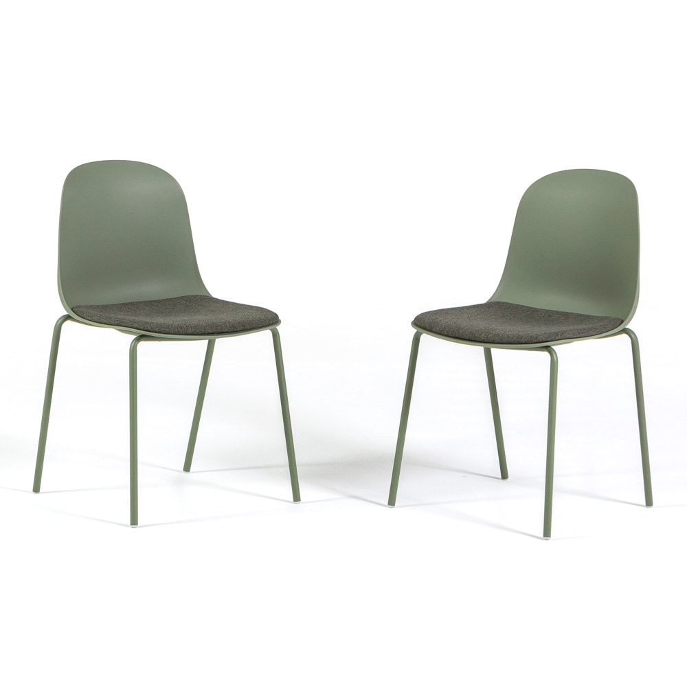 Set de 2 chaises en polypropylène avec coussin en tissu, design moderne, pieds en métal pour cuisine, salle à manger, bars et restaurants ROSY – Vert