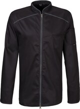 thumbnail of 220 - Kochjacke langarm, 2-wege RV, Fb. schwarz mit farbiger Paspel : graphit 65% Polyester 35%Baumwolle 220 g/m² 4XL