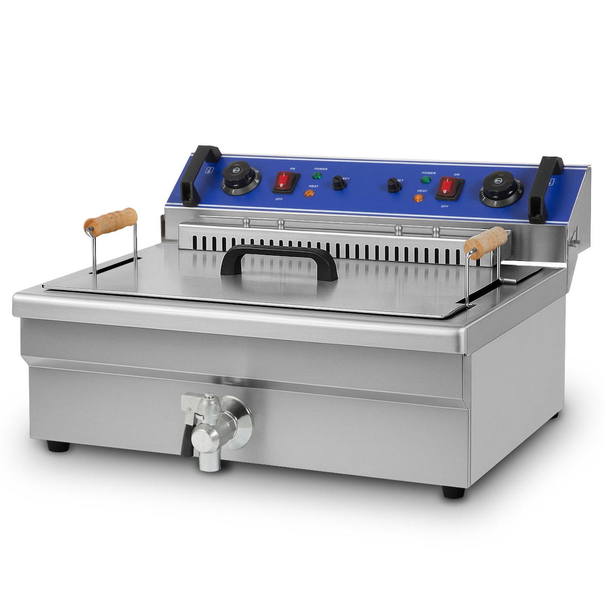 VERTES Freidora de acero inoxidable, capacidad de 25 litros, 50-250 °C, 5000 W, 230 V, principio de zona fría, fácil limpieza, freidora gastronómica