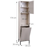 thumbnail of Hochschrank HWC-O42, Badschrank Badregal Badezimmer Schrankfächer Wäschekorb, MDF Melamin 174x39x30cm ~ Holzoptik beige