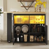 thumbnail of Bartisch ausziehbar 205x39x100 cm mit LED-Beleuchtung Stauraum Rollen und USB-Anschluss MDF Glas Schwarz für Küche Wohnen