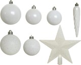 thumbnail of Weihnachtskugeln mit Stern Baumspitze Christbaumkugeln bruchfest weiß 33er Set