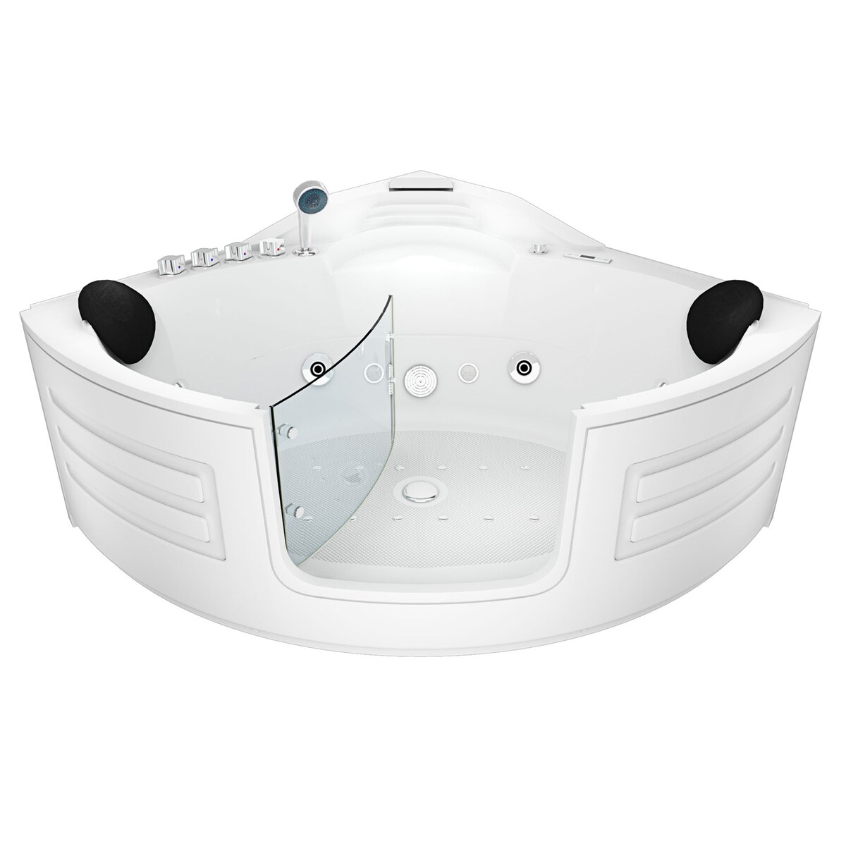 AcquaVapore Whirlpool Pool Badewanne Eckwanne Wanne W70H-TH-SC 150x150cm mit Tür Walk-in-Pool aktive Schlauch-Reinigung