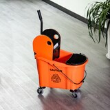 thumbnail of Reinigungswagen Wischeimer 54x41x92 cm 36 L mit Pressauswringer Rollen Trennsystem Moppstielhalter Metallgriff Orange