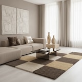 thumbnail of Hochflorteppich Shaggy Kariert Weich Flauschig Waschbar Strapazierfähig Schlafzimmer Esszimmer Mokka 80x150 cm – RHEIN von Kadima Design