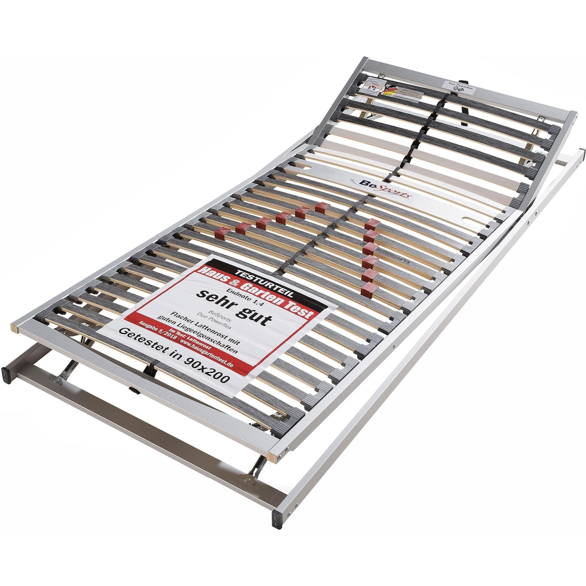 Lattenrost BeSports Duo Powerflex KF, 28 Leisten, Kopf- und Fußteil manuell verstellbar - Größe: 120 x 200 cm