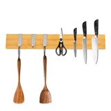 thumbnail of CHEFGASTRO Magnetleiste magnetische Messerleiste Messerhalter aus Bambus | HxBxT 6,2x40x2,1cm | Inkl. 3 silberne Haken | zum Kleben oder Schrauben